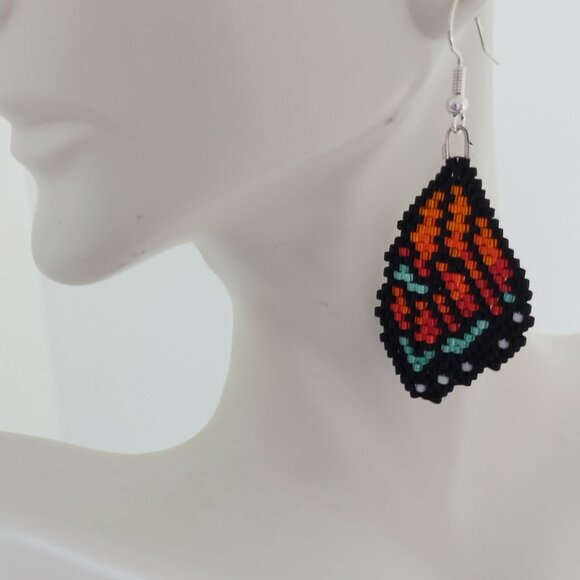 Handmade Beaded Butterfly Wing Dangle Earrings - Picture 2 of 5